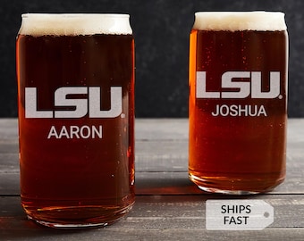 Personalized LSU Tigers Can Glass by Lifetime Creations: Licensed LSU Gifts for Men, Alumni, Beer Glass, Custom Graduation Gift, Made in USA