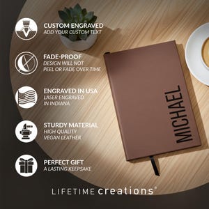 Personalized Notebook Journal by Lifetime Creations: Custom Hardcover Vegan Leather Writing Journal, Blank Notebook Journal for Men Gift image 3