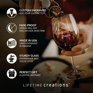 Custom Wine Glass by Lifetime Creations: Personalized Wine Glass with Stem, Engraved Wine Glasses, Custom Birthday Gifts for Her MADE IN USA immagine 4