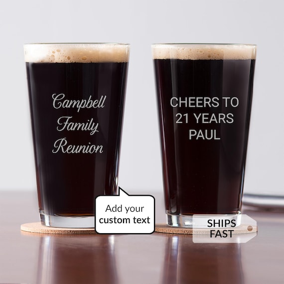 Personalized Pint Glass – Custom Engraved Beer Glass, Create Your Own Text, Groomsmen Gift, Custom Glassware Made in USA