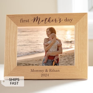 Personalized First Mother's Day Picture Frame by Lifetime Creations: Engraved Custom Wood Photo Frame for New Mom, First Time Mom Gift