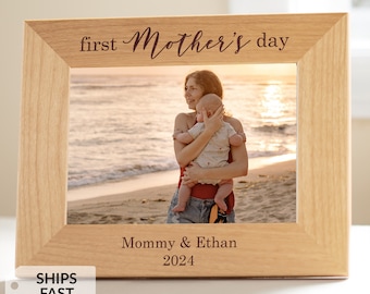 Personalized First Mother's Day Picture Frame by Lifetime Creations: Engraved Custom Wood Photo Frame for New Mom, First Time Mom Gift