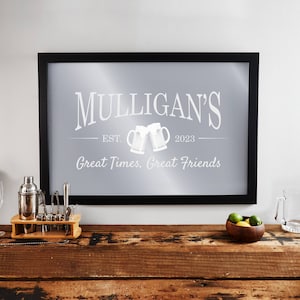 Engraved Personalized Bar Mirror Beer Mugs by Lifetime Creations: Large Custom Bar Mirror, Basement Bar Home Bar, Man Cave, Various Sizes image 1