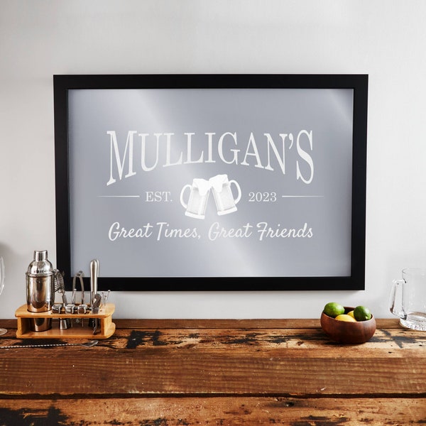 Engraved Personalized Bar Mirror (Beer Mugs) by Lifetime Creations: Large Custom Bar Mirror, Basement Bar Home Bar, Man Cave, Various Sizes