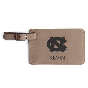 Personalized North Carolina Tar Heels Luggage tag by Lifetime Creations: Officially Licensed UNC Tarheels, UNC Gifts, UNC Graduation Gift Light Brown