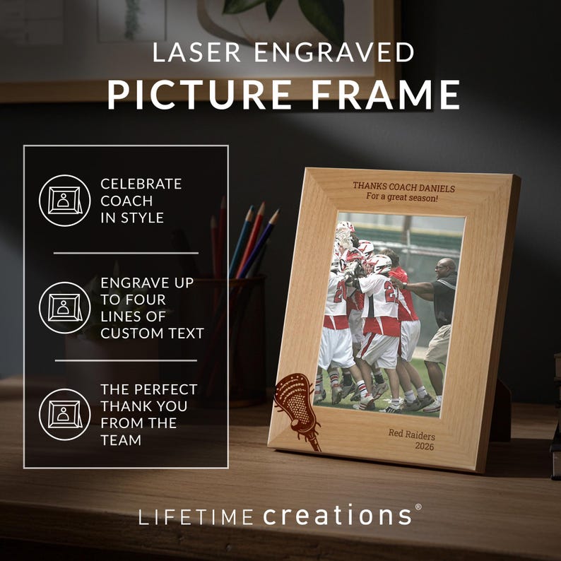 Personalized Lacrosse Coach Picture Frame by Lifetime Creations: Lacrosse Coach Gifts, High School Lacrosse Thank You Gift, ENGRAVED IN USA image 4