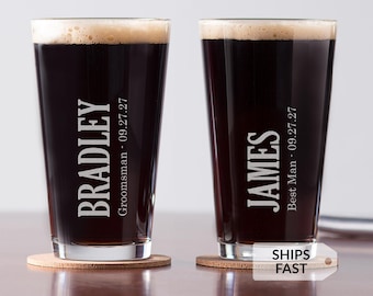 Engraved Groomsman Pint Glass by Lifetime Creations: Personalized Groomsmen Gifts, Groomsman Proposal Gift, Wedding Beer Glass MADE IN USA