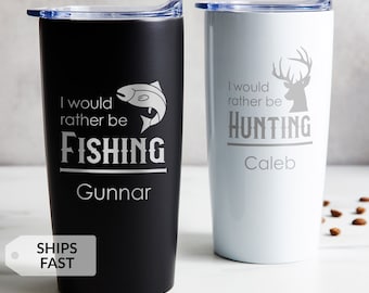 Engraved Personalized Outdoorsman Tumbler by Lifetime Creations: Choose Hunting or Fishing Travel Mug, Gift for Hunter, Fisherman SHIPS FAST