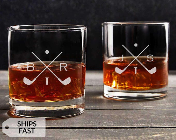 Personalized Golf Whiskey Glass by Lifetime Creations: Engraved Golf Rocks Glass with Initials, Gifts for Golfers, MADE IN USA
