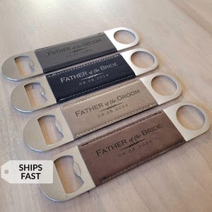 Engraved Personalized Father of the Bride or Father of the Groom Bottle Opener by Lifetime Creations: Wedding Gift, Vegan Leather SHIPS FAST