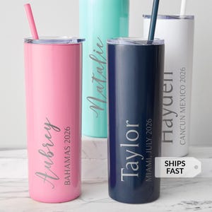 Girls Trip Skinny Tumbler with Straw 20 oz Engraved Vacation Destination and Date