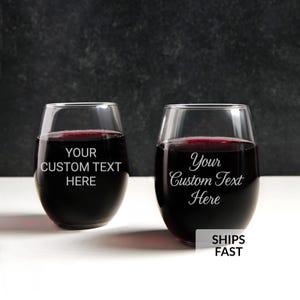 Custom Stemless Wine Glass with Text by Lifetime Creations: Bridesmaid Proposal Gift, Engraved Wine Glass, MADE IN USA