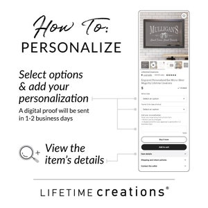 How to personalize this item: Select your options in the drop down menus and add your personalization to box. A digital proof will be sent in 1-2 business days. View items details for more information.