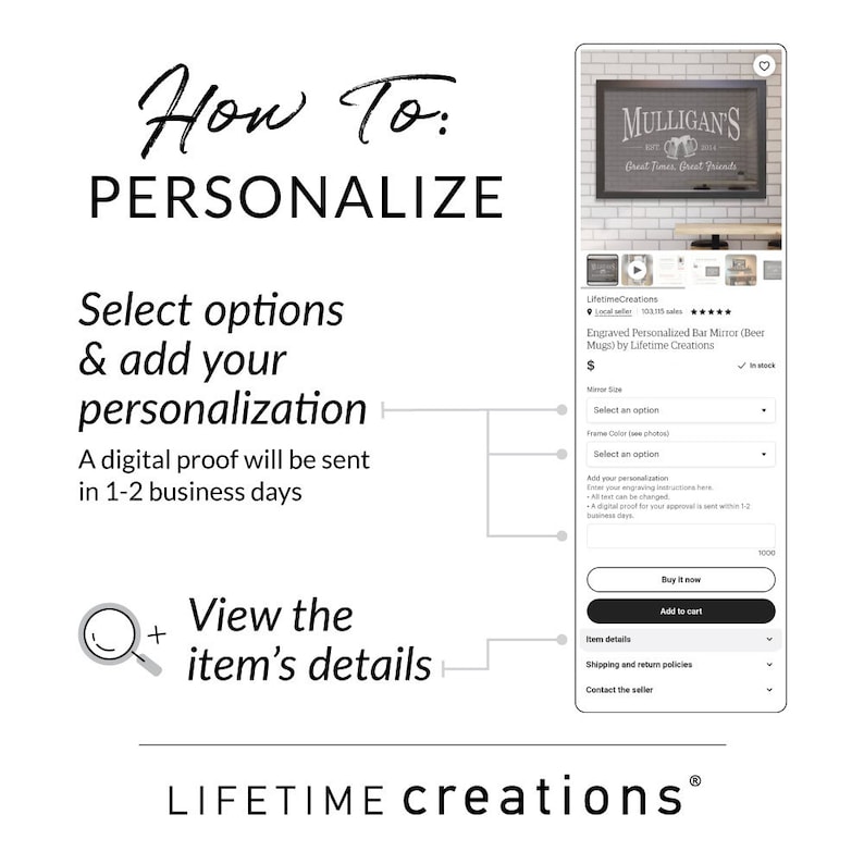 How to personalize this item: Select your options in the drop down menus and add your personalization to box. A digital proof will be sent in 1-2 business days. View items details for more information.