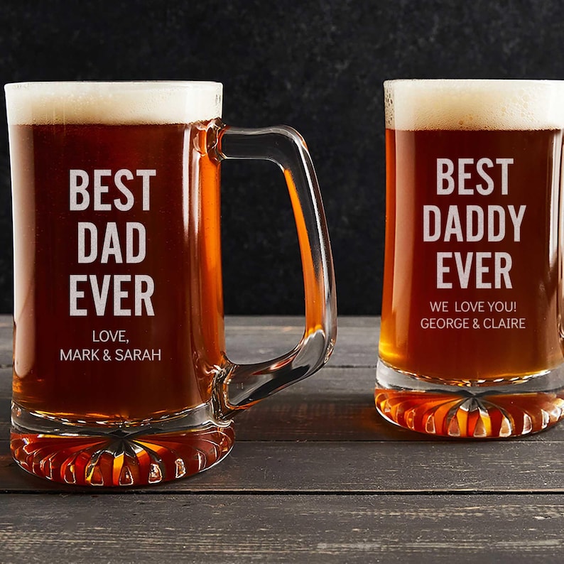 Jarra de cerveza personalizada grabada "El mejor papá del mundo" de Lifetime Creations: Regalo personalizado de cumpleaños o Navidad para papá de parte de sus hijos, 414 ml o 740 ml. imagen 5