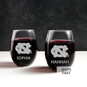 Personalized North Carolina Tar Heels Stemless Wine Glass Tumbler by Lifetime Creations: Officially Licensed UNC Gifts, Tarheels Graduation image 1