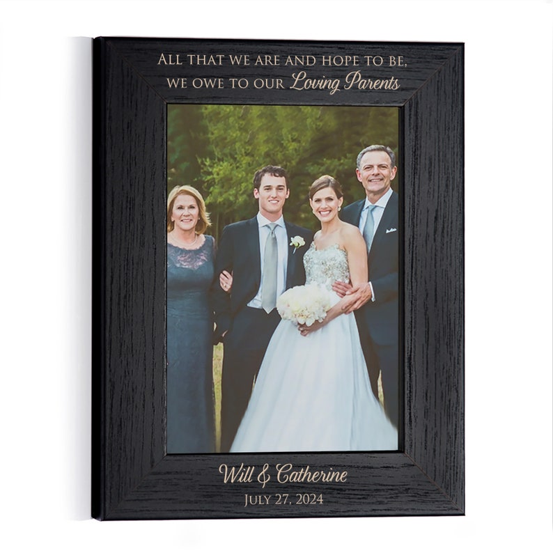 Personalized Parents of the Bride & Groom Picture Frame Black by Lifetime Creations: Engraved Wedding Frame Gift Parents SHIPS FAST image 3