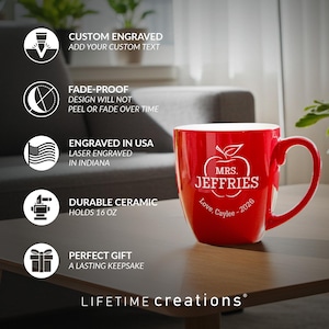 Engraved Personalized Teacher Coffee Mug by Lifetime Creations: 16 oz, Personalized Thank You Teacher Chrismas Gifts, Teacher Gifts image 2
