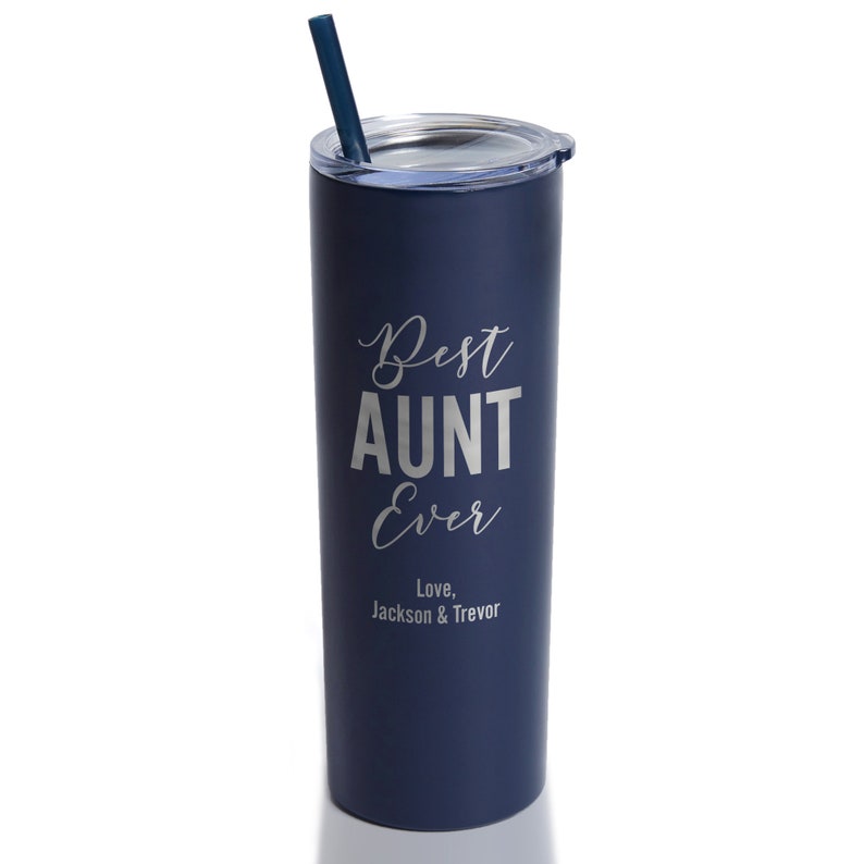 Engraved Personalized Best Aunt Ever Tumbler with Straw by Lifetime Creations: Insulated Water Tumbler, Gift for Aunt from Niece or Nephew Navy