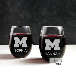 Personalized Michigan Wolverines Stemless Glass Tumbler by Lifetime Creations: Officially Licensed University of Michigan Gifts, Fans