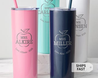 Vaso personalizado grabado con pajita para profesores de Lifetime Creations: Regalos navideños para profesores de estudiantes, vaso de agua