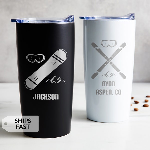 Engraved Personalized Skiing Snowboard Tumbler by Lifetime Creations: Gift for Snowboarder or Skier, Snowboarding, Ski Resort Travel Mug