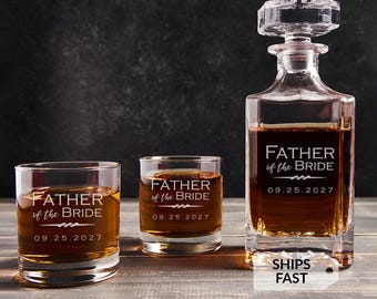Decantador de whisky personalizado y grabado para el padre de la novia: regalos para el padre de la novia, set de regalo de whisky, envío rápido de Lifetime Creations