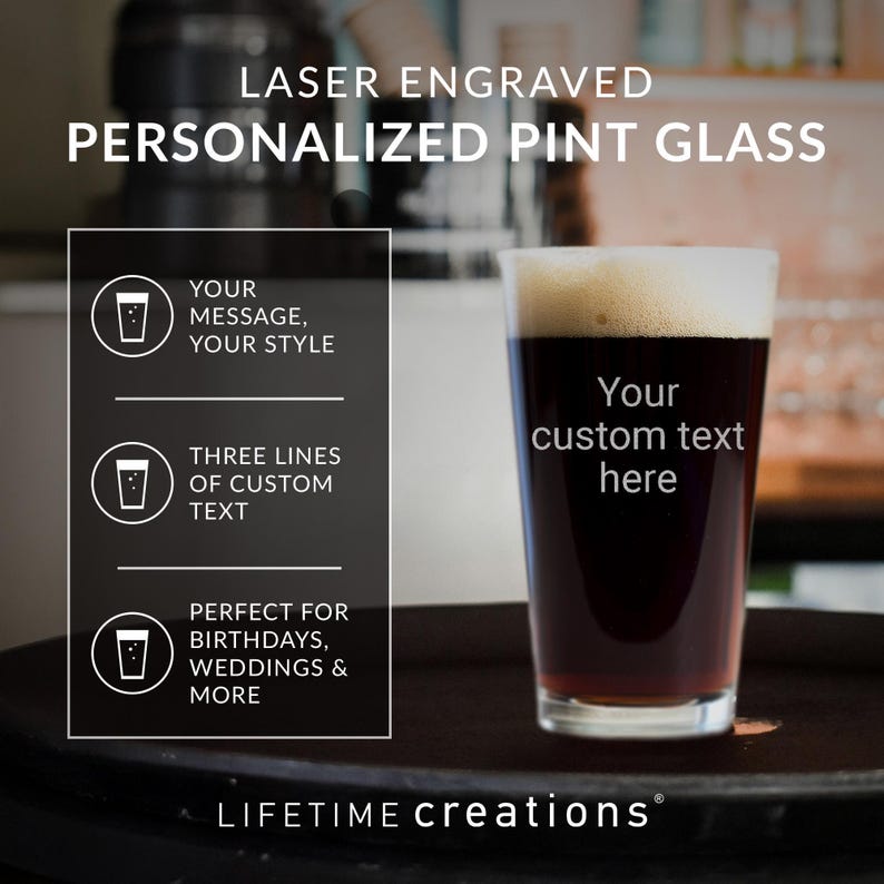Personalized Pint Glass – Custom Engraved Beer Glass, Create Your Own Text, Groomsmen Gift, Custom Glassware Made in USA image 3