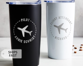 Engraved Personalized Pilot Tumbler by Lifetime Creations: Custom Gift for Airplane Pilot, Flight Attendant, Airline Coffee Travel Mug