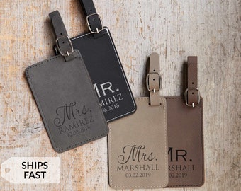 Personalized Mr and Mrs Luggage Tags Pair of 2 by Lifetime Creations: Vegan Leather, Wedding Shower Gift, Mr Mrs Tags Honeymoon, SHIPS FAST