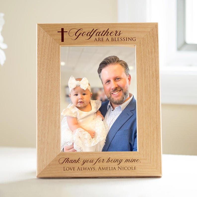 Personalized Godfather Picture Frame by Lifetime Creations: Custom Godfather Gift for Baptism, Godfather Proposal, Engraved Godfather Frame image 3