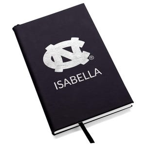 Personalized UNC Tar Heels Journal by Lifetime Creations: Engraved Vegan Leather Notebook, Licensed University of North Carolina Gift Black