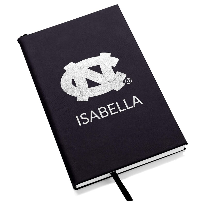 Personalized UNC Tar Heels Journal by Lifetime Creations: Engraved Vegan Leather Notebook, Licensed University of North Carolina Gift Black
