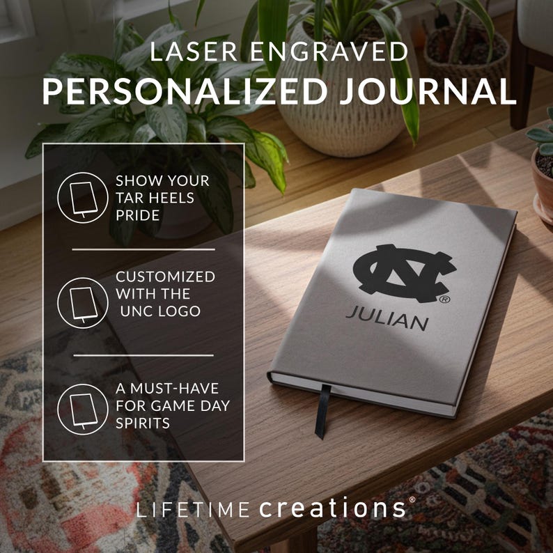 Personalized UNC Tar Heels Journal by Lifetime Creations: Engraved Vegan Leather Notebook, Licensed University of North Carolina Gift immagine 4