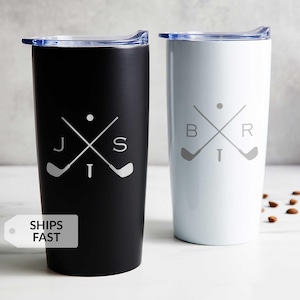 Engraved Personalized Golf Tumbler by Lifetime Creations: Monogrammed Gift for Dad, Golfer, Groomsmen, Coffee Travel Mug Golf Clubs Initials