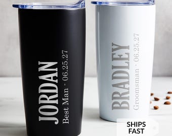 Engraved Personalized Groomsman Tumbler by Lifetime Creations: Custom Gifts Groomsmen Proposal Gift Idea, Coffee Travel Mug BULK DISCOUNT