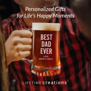Jarra de cerveza personalizada grabada "El mejor papá del mundo" de Lifetime Creations: Regalo personalizado de cumpleaños o Navidad para papá de parte de sus hijos, 414 ml o 740 ml. imagen 6