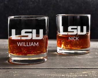 Personalized LSU Tigers Whiskey Glass by Lifetime Creations: Licensed Engraved LSU Tigers Gift, Graduation Gift, Fan Gift, Made in USA