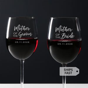 Mother of the Bride Wine Glass - Wedding Date Engraved Stemmed Made in USA