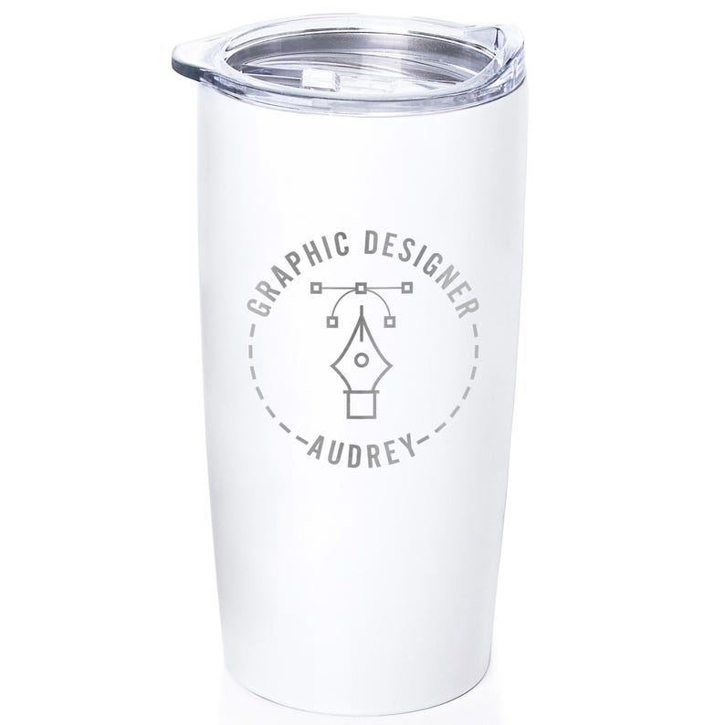 Engraved Personalized Graphic Designer Tumbler by Lifetime Creations: Gift for Illustrator, Visual Designer, Creative Director Travel Mug White