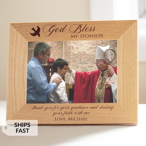 Personalized Confirmation Sponsor Picture Frame by Lifetime Creations: Custom Catholic Confirmation Sponsor Gift, ENGRAVED IN USA