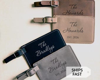 Pair of 2 Personalized Wedding Luggage Tags by Lifetime Creations: Bride and Groom Personalized Wedding Gift, Vegan Leather SHIPS FAST