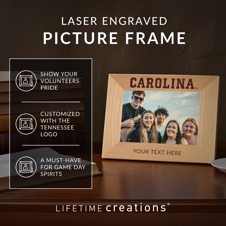 Personalized UNC Tar Heels 5x7 Wood Picture Frame by Lifetime Creations: Engraved UNC Gift, Licensed University of North Carolina Home Decor image 2