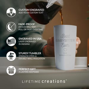 Engraved Personalized Best Nanny Ever Tumbler by Lifetime Creations: Gift for Babysitter, Daycare, Caretaker Thank You Coffee Travel Mug image 3