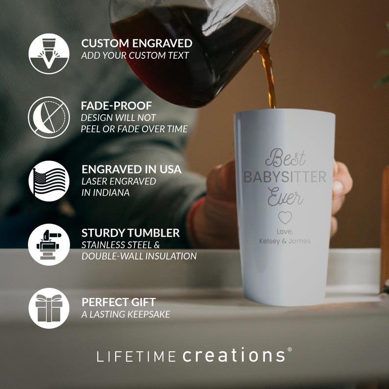 Engraved Personalized Best Nanny Ever Tumbler by Lifetime Creations: Gift for Babysitter, Daycare, Caretaker Thank You Coffee Travel Mug image 3