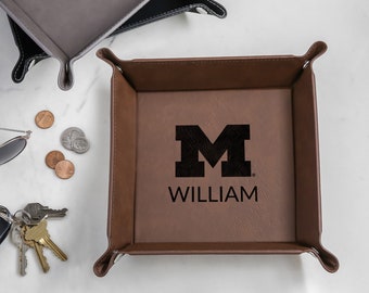 Personalized Michigan Wolverines Valet Tray by Lifetime Creations: Officially Licensed, Block M Men's Catchall Gift Football Basketball Fan