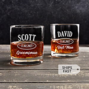 Personalized Groomsman Whiskey Glass by Lifetime Creations: Custom Engraved Groomsmen Whiskey Glasses, Classy Groomsmen Gifts, Bourbon Glass