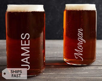 Personalized Beer Can Glass with Name by Lifetime Creations: Custom Engraved Beer Glass, Gift for Dad, Groomsmen Gifts, MADE IN USA