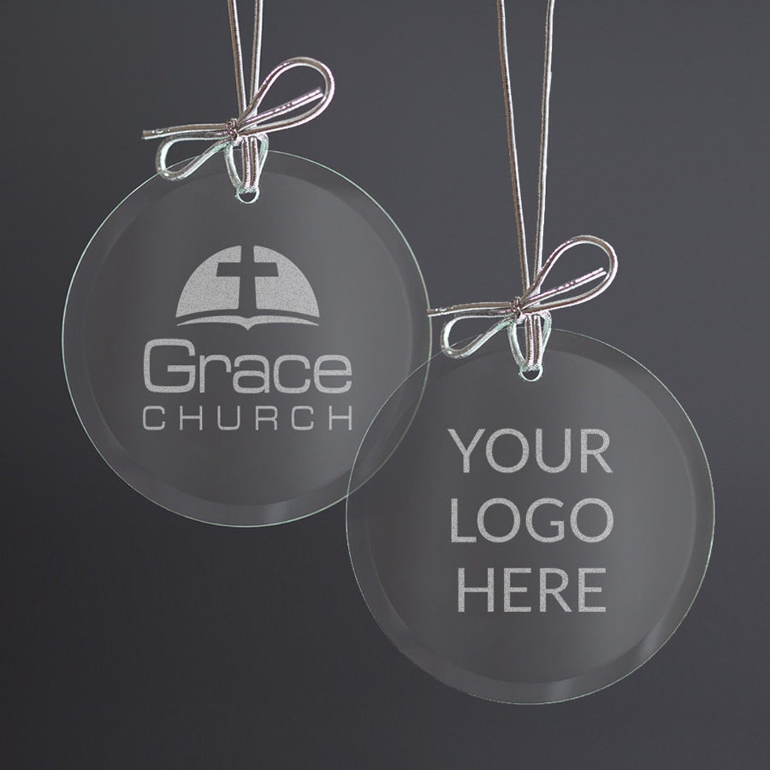 Bulk 12 Custom Engraved Glass Ornaments With Logo by Lifetime Creations