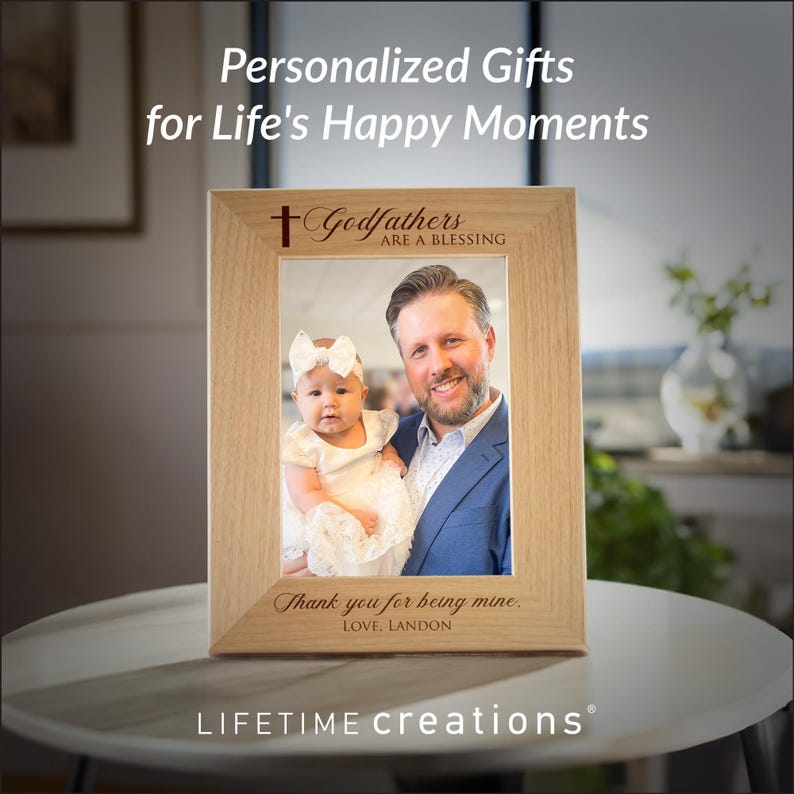Personalized Godfather Picture Frame by Lifetime Creations: Custom Godfather Gift for Baptism, Godfather Proposal, Engraved Godfather Frame image 9